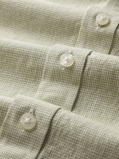 Dockers Men's Olive Textured Cotton-Linen Spread Collar Full Sleeve Shirt
