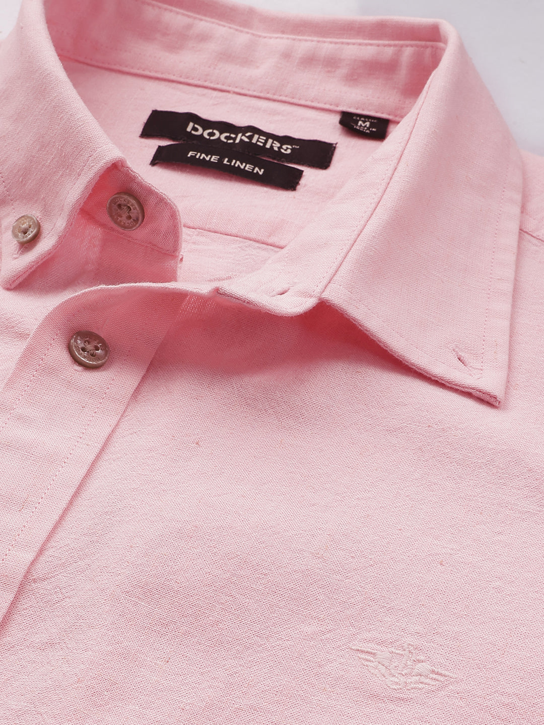 Dockers Men's Pink Striped Cotton-Linen Button-Down Full Sleeve Shirt
