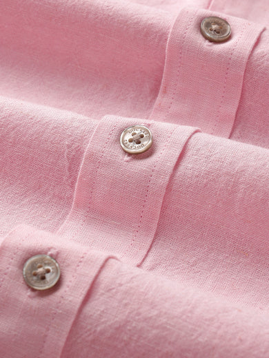 Dockers Men's Pink Striped Cotton-Linen Button-Down Full Sleeve Shirt