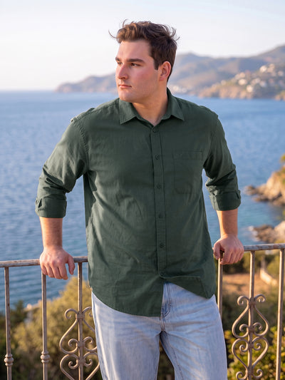 Dockers Men's Plus Size Green Twill Spread Collar Full Sleeve Shirt