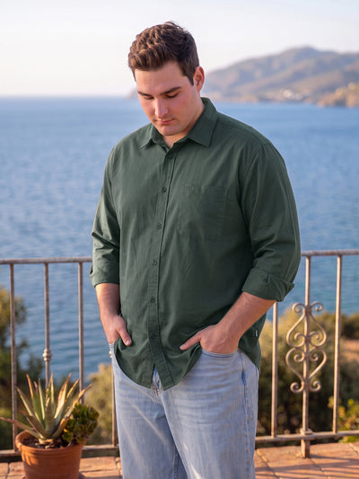 Dockers Men's Plus Size Green Twill Spread Collar Full Sleeve Shirt