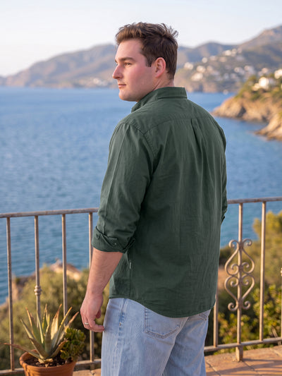 Dockers Men's Plus Size Green Twill Spread Collar Full Sleeve Shirt