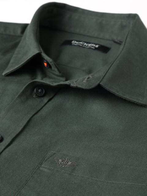 Dockers Men's Plus Size Green Twill Spread Collar Full Sleeve Shirt