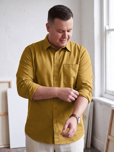Dockers Men's Plus Size Mustard Twill Spread Collar Full Sleeve Shirt