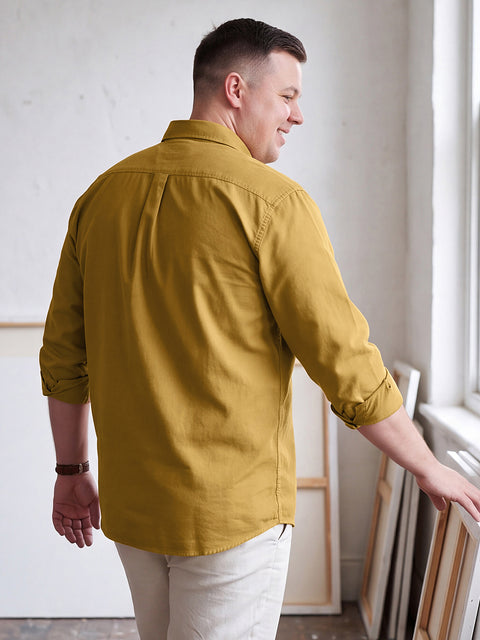 Dockers Men's Plus Size Mustard Twill Spread Collar Full Sleeve Shirt