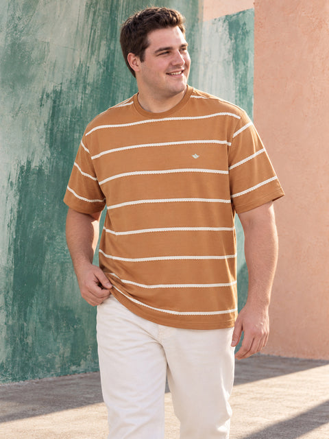 Dockers Men Rust Regular Fit Crew Neck Striped T-Shirt