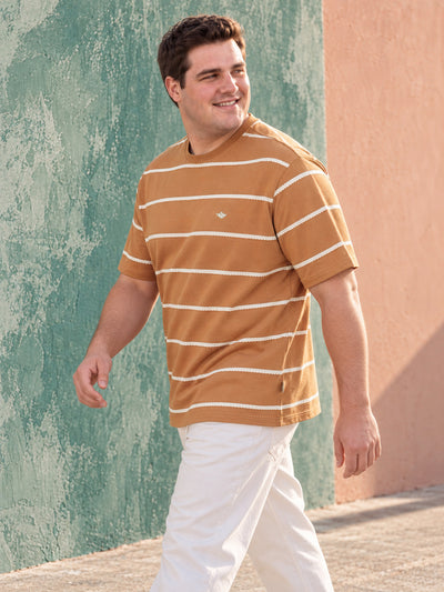 Dockers Men Rust Regular Fit Crew Neck Striped T-Shirt