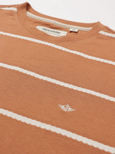 Dockers Men Rust Regular Fit Crew Neck Striped T-Shirt
