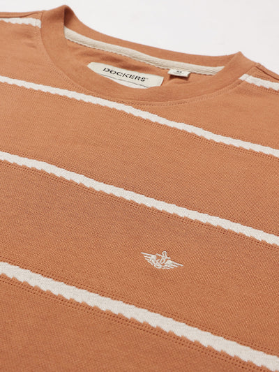 Dockers Men Rust Regular Fit Crew Neck Striped T-Shirt