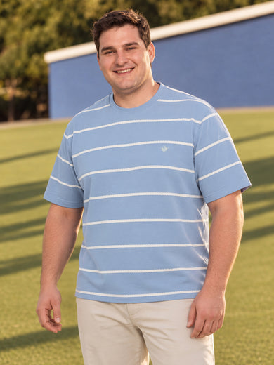 Dockers Men Sky Blue Regular Fit Crew Neck Horizontal Striped T-Shirt