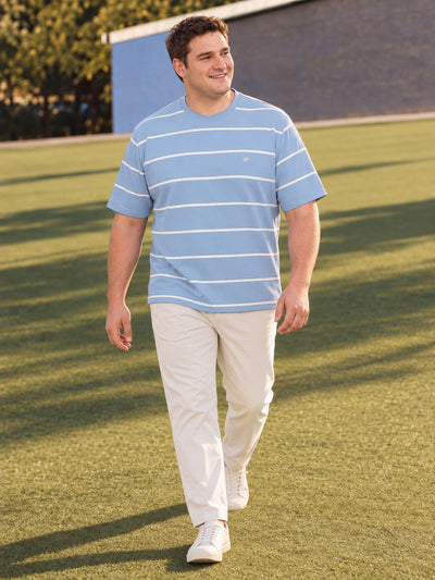 Dockers Men Sky Blue Regular Fit Crew Neck Horizontal Striped T-Shirt