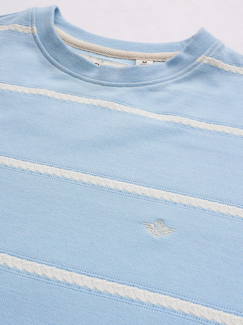 Dockers Men Sky Blue Regular Fit Crew Neck Horizontal Striped T-Shirt