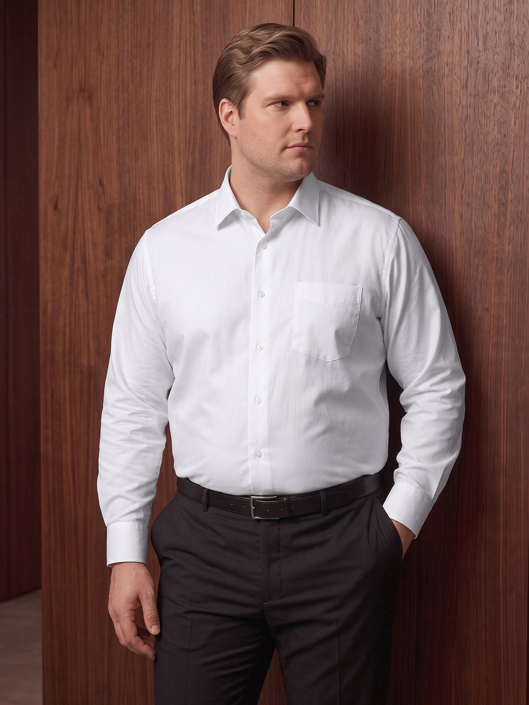 Dockers Men's White Cotton Office Shirt – Spread Collar, Regular Fit