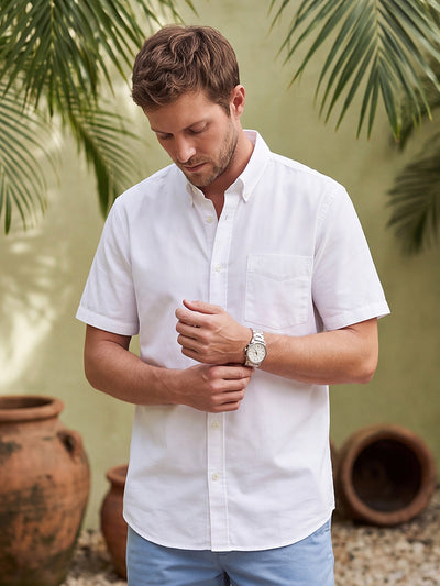 Dockers Men's White Oxford Button-Down Half Sleeve Shirt