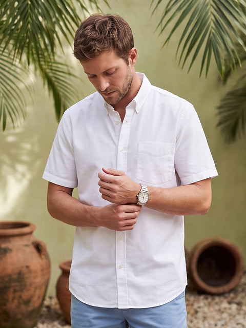 Dockers Men's White Oxford Button-Down Half Sleeve Shirt