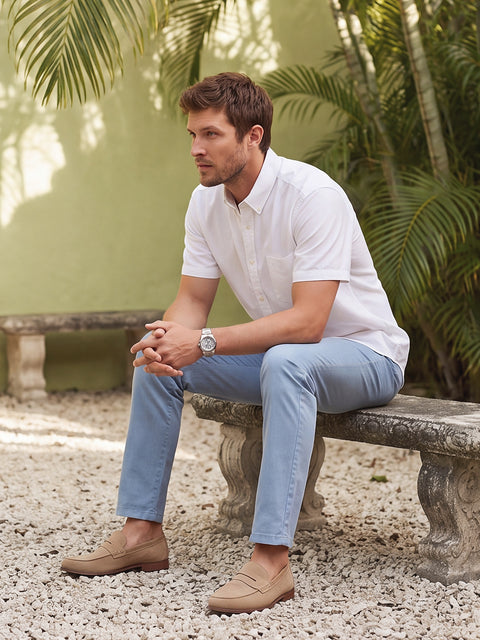 Dockers Men's White Oxford Button-Down Half Sleeve Shirt