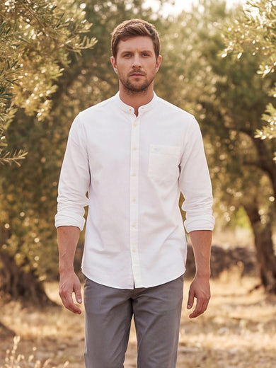 Dockers Men's White Oxford Mandarin Collar Shirt