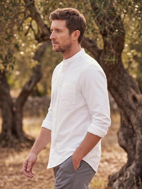 Dockers Men's White Oxford Mandarin Collar Shirt
