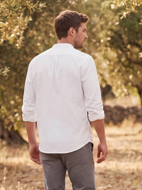 Dockers Men's White Oxford Mandarin Collar Shirt