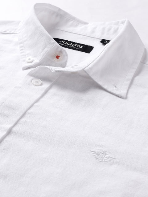 Dockers Men's White Pinstripe Button-Down Full Sleeve Shirt