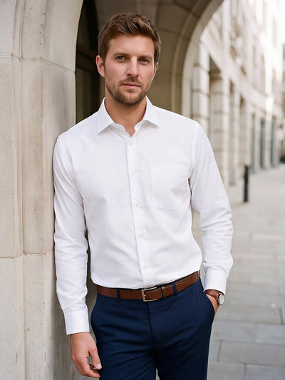 Dockers Men's White Solid Cotton Formal Shirt – Full Sleeve