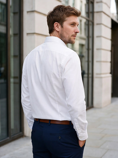 Dockers Men's White Solid Cotton Formal Shirt – Full Sleeve