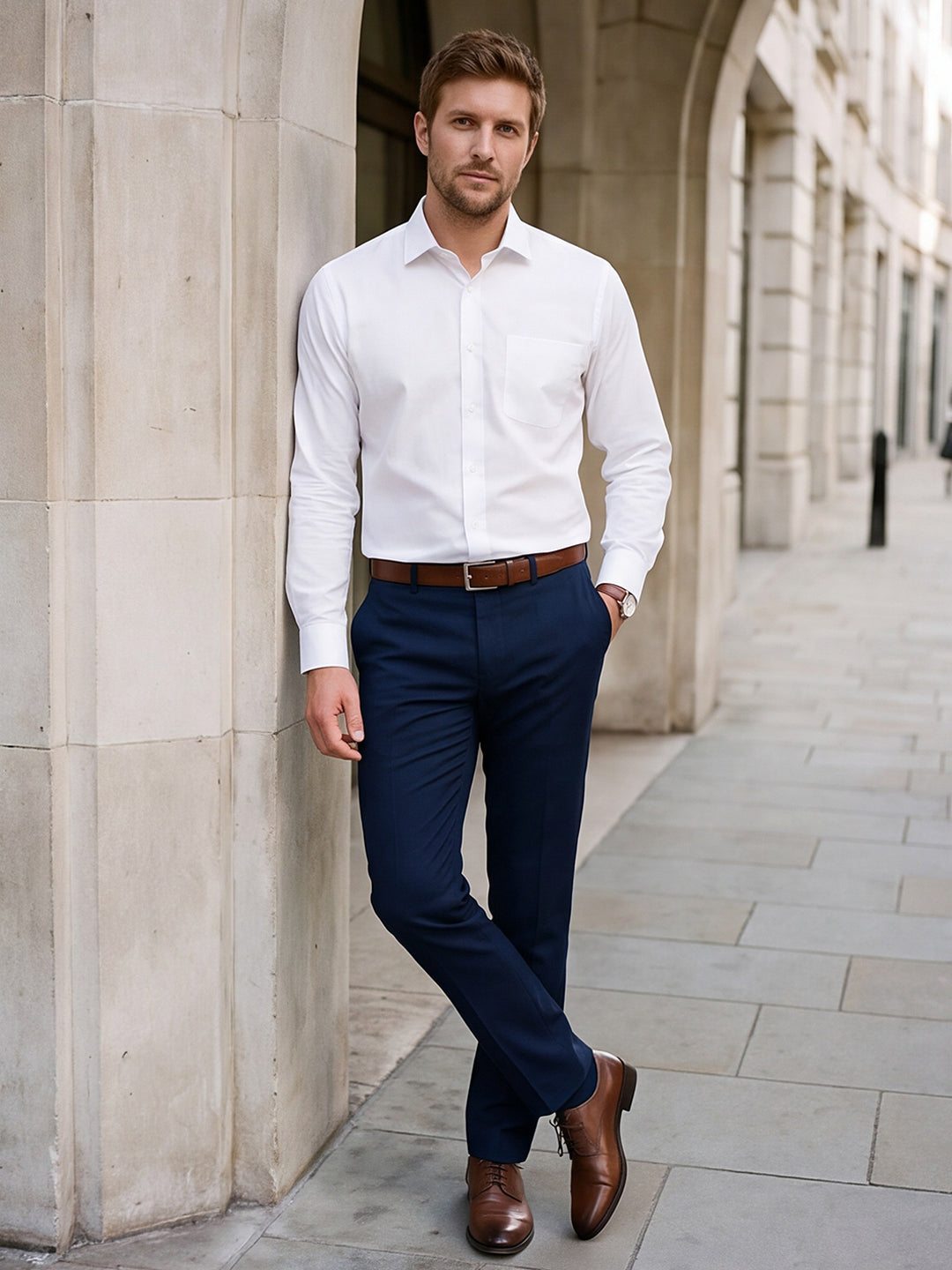 Dockers Men's White Solid Cotton Formal Shirt – Full Sleeve