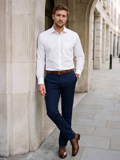 Dockers Men's White Solid Cotton Formal Shirt – Full Sleeve