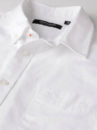 Dockers Men's White Twill Button-Down Half Sleeve Shirt