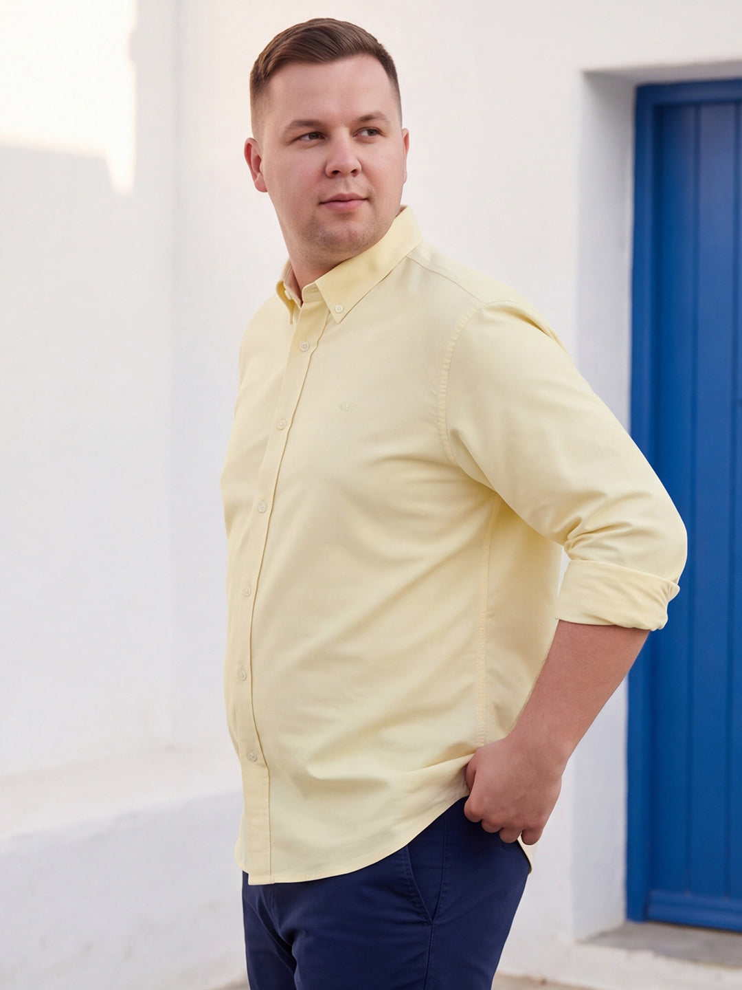 Dockers Men's Yellow Button-Down Oxford Casual Shirt – Full Sleeve